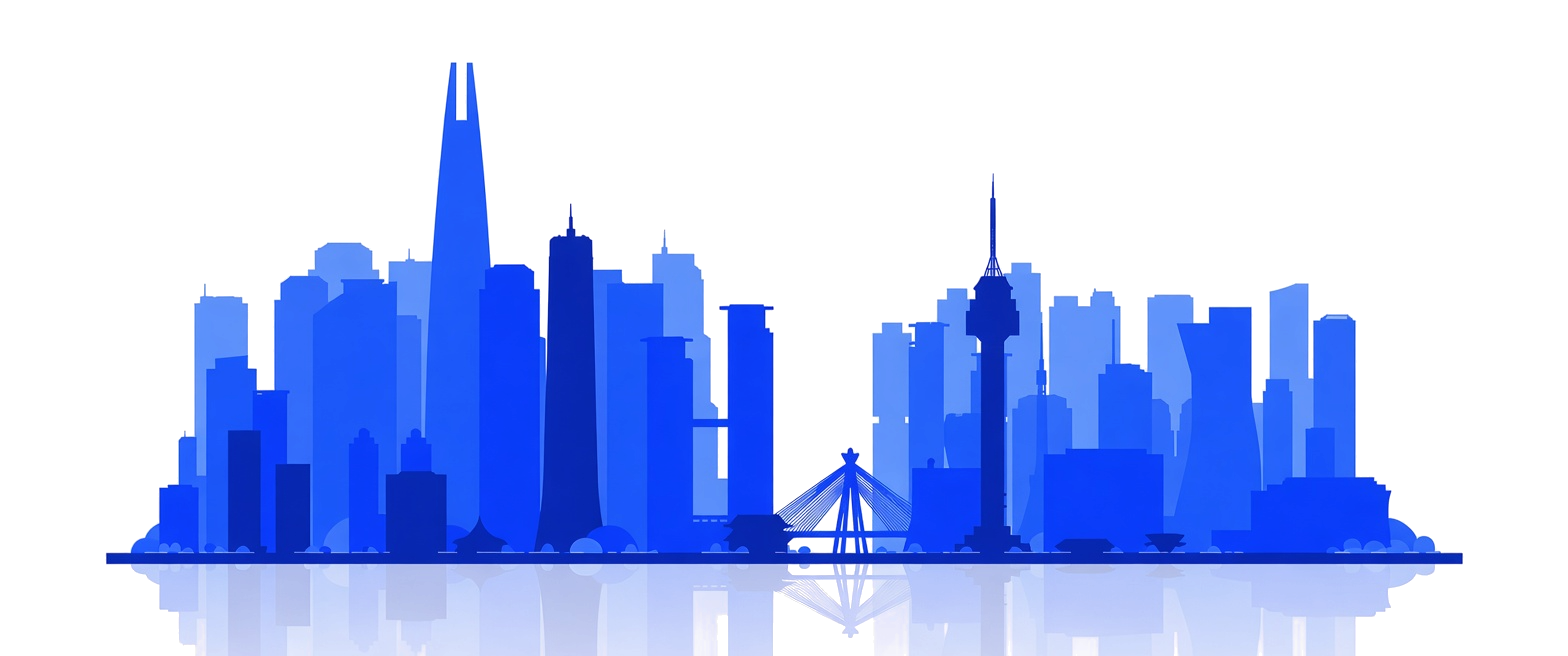 Seoul skyline illustration in blue
